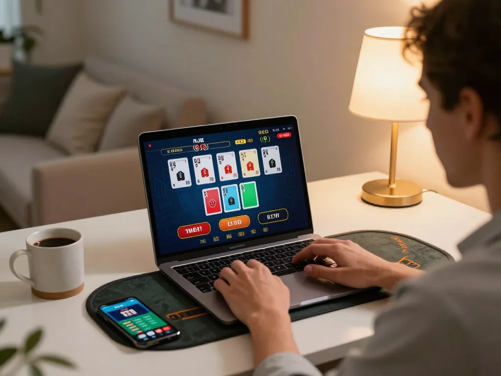 Enjoying live blackjack game at home with lc88 casino on laptop and smartphone.