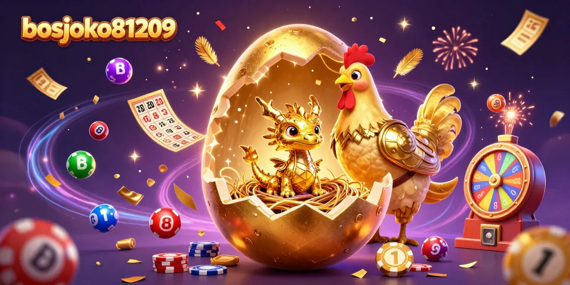 Permainan slot gacor bosjoko81209 dengan naga emas dalam telur bercahaya naungannya di atas chip poker.