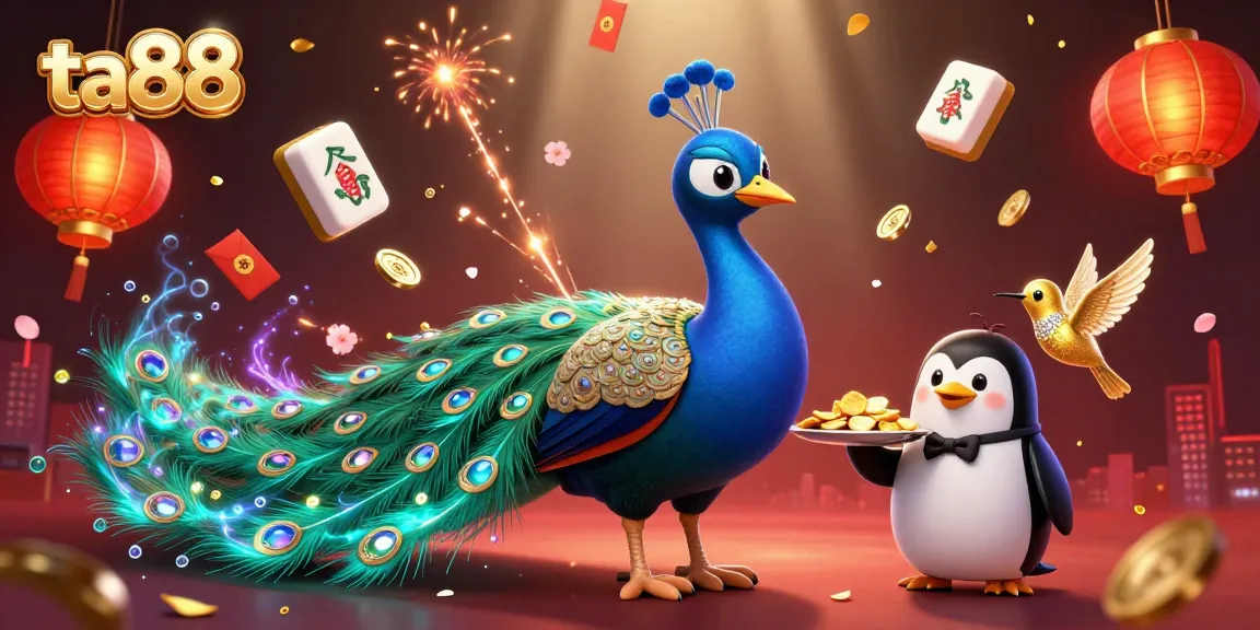 Experience vibrant gaming with ta88 featuring a peacock and casino elements. Join in!