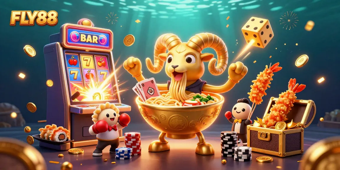 Engage in thrilling games at FLY88 with vibrant casino-themed 3D illustration showcasing dynamic characters and explosive fun.