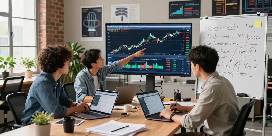 Developers discussing the EURUSD live data feed in a modern office setting.