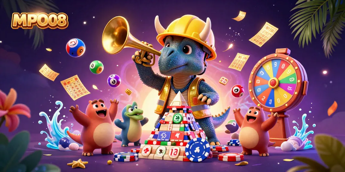 MPO08 players celebrate big wins in an energized slot game scene featuring exciting characters and dynamic gaming elements.