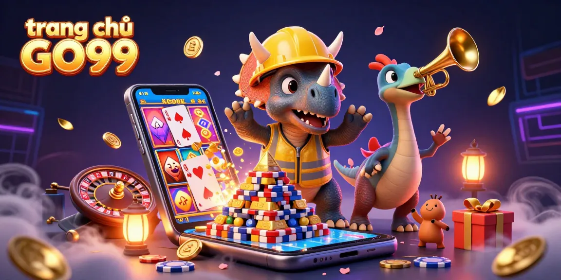 Experience the excitement at trang chủ GO99 with a dynamic 3D casino scene featuring vibrant gaming elements.