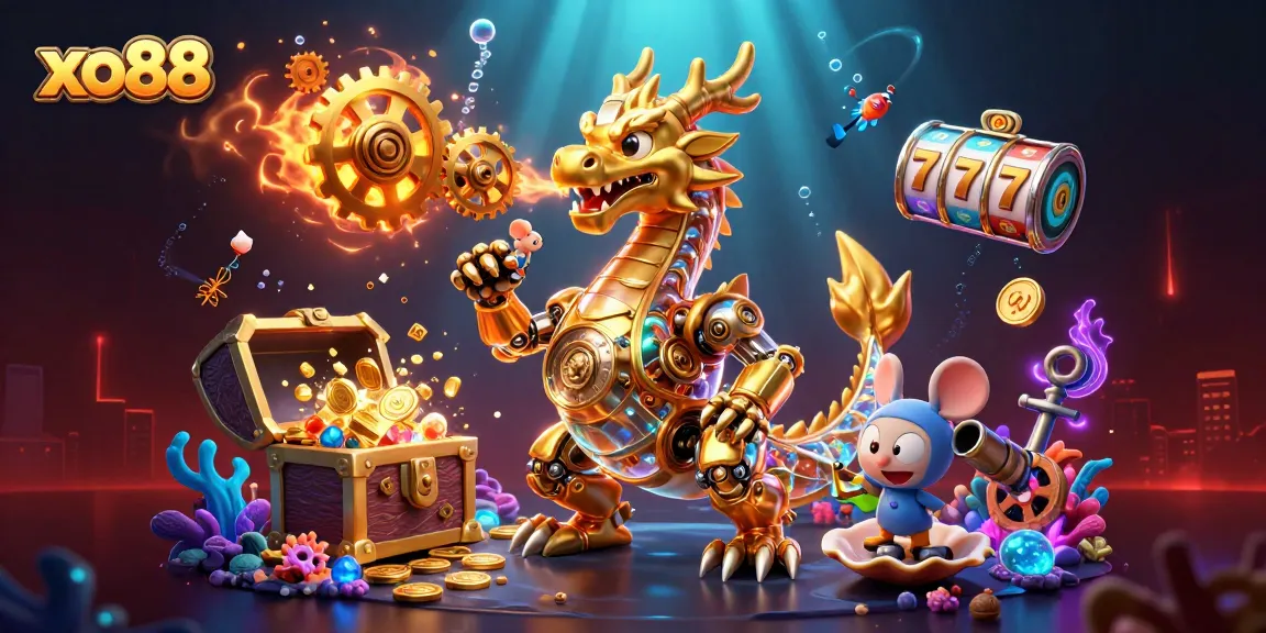 Experience winning excitement at xo88 with a golden dragon and vibrant casino elements.