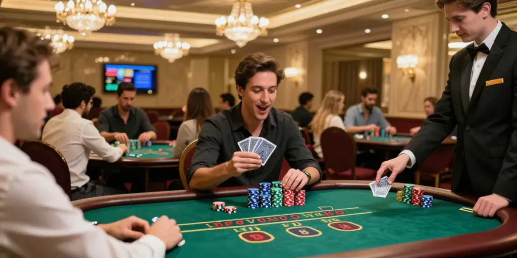 Enjoying an engaging game of blackjack en ligne at a lively casino.