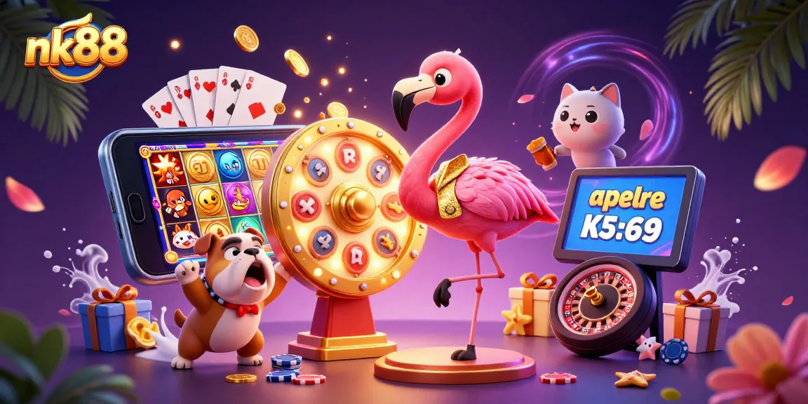 Experience excitement at nk88 with vibrant casino gameplay elements and animated characters illustrating the fun of online gaming.