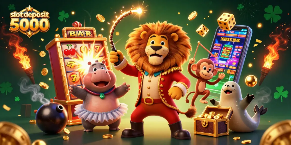 Spin the reels with slot deposit 5000, featuring vibrant circus characters in a jackpot explosion.