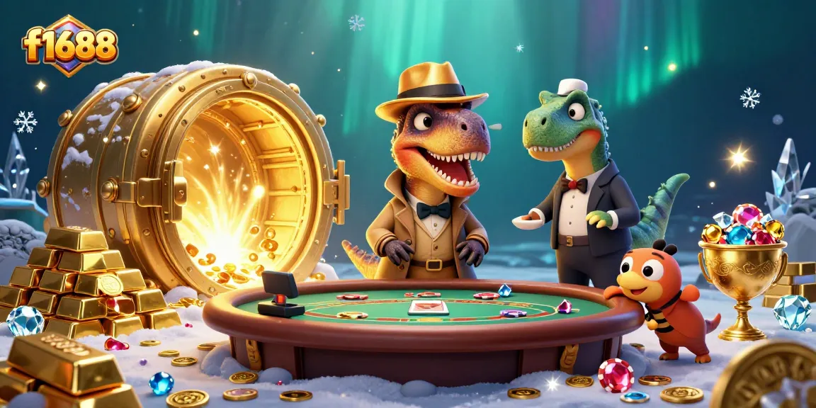 Experience f1688 with a dynamic scene featuring lively casino characters and vibrant game elements.
