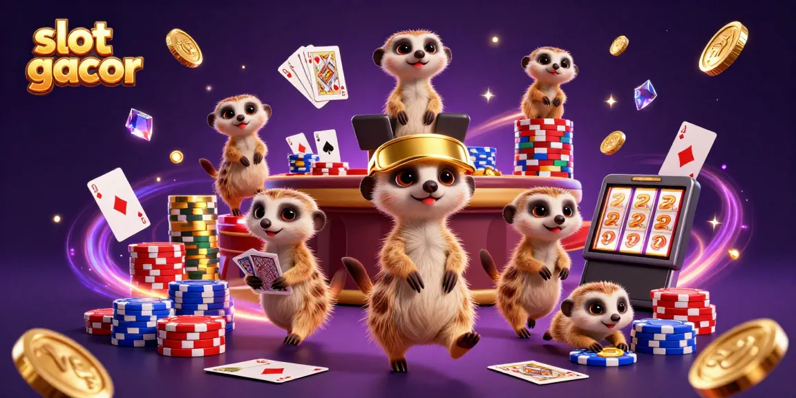Experience thrilling slot gacor action with meerkats enjoying casino fun in a vibrant 3D scene.