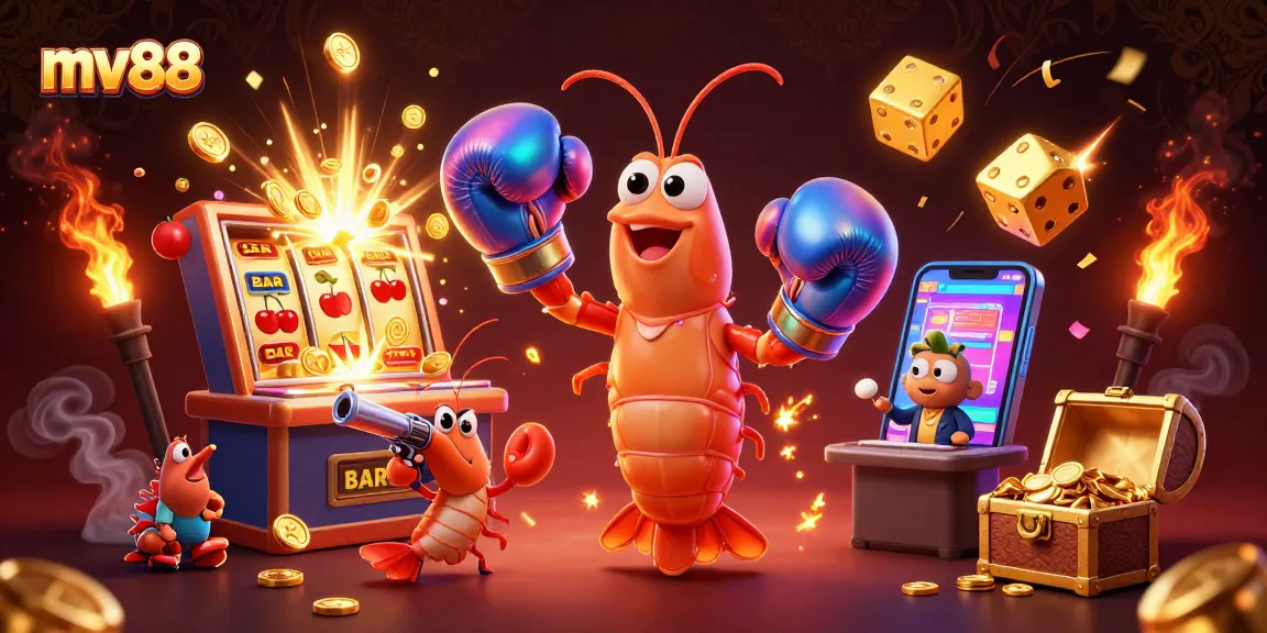 Spin the slots at mv88 with vibrant characters and jackpot excitement illustrated in a dynamic scene.