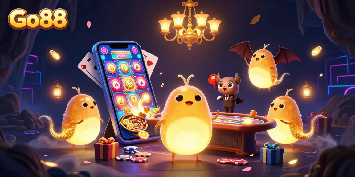 Experience the vibrant Go88 cave casino illuminated by glowing worms and a unique bat dealer.