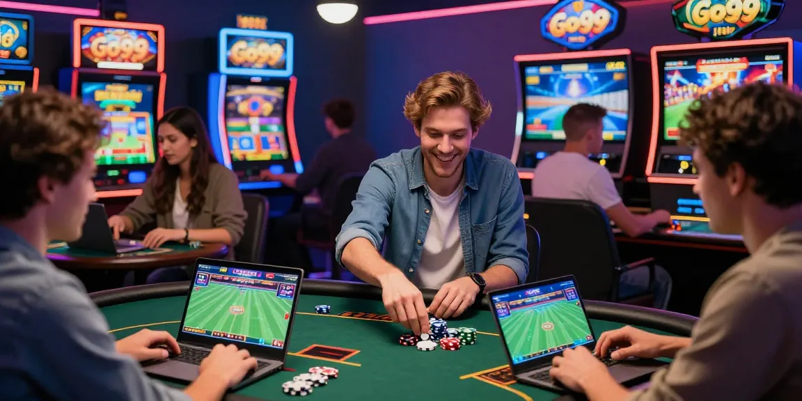 Exciting Go99 gaming scene with players engaged in casino and sports betting activities.