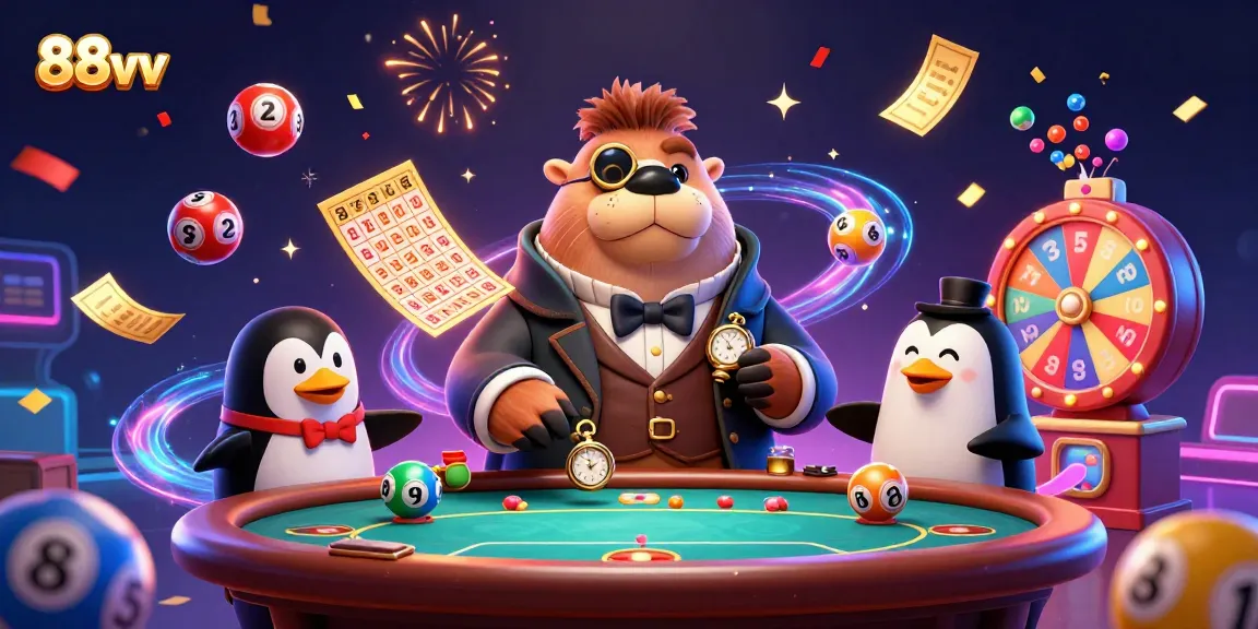 Experience excitement at 88vv with animated casino characters in a lively gaming environment.