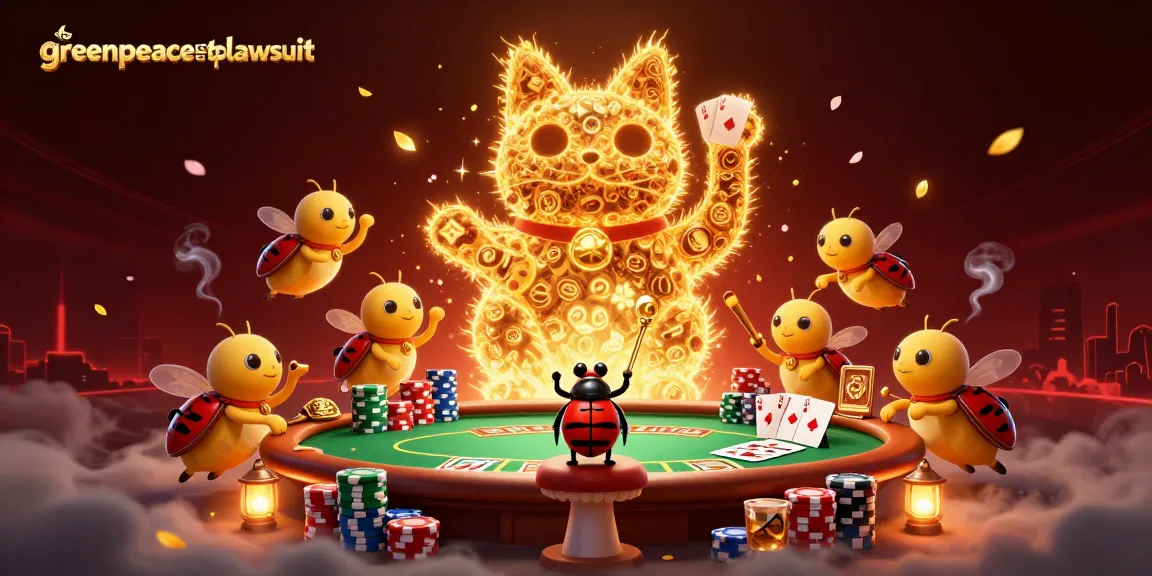 Engage with the vibrant world of greenpeaceetplawsuit, showcasing a lucky cat and poker elements in a dynamic casino scene.