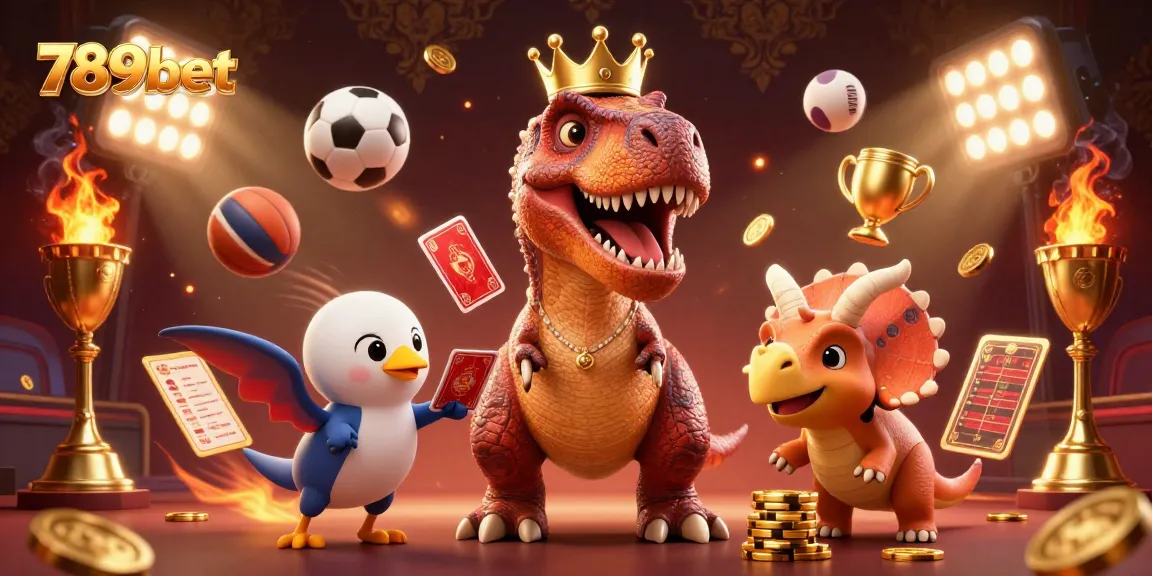 Engage in thrilling games with 789bet, featuring dynamic illustrations of exciting sports betting and casino elements.