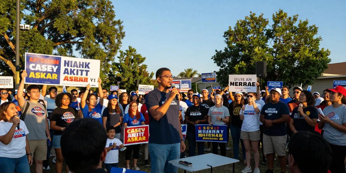 Casey Askar engaging supporters at a political rally, promoting transparency in FL-22.